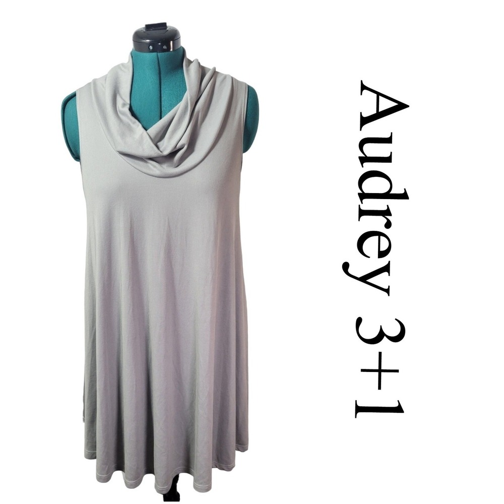 Audrey 3+1 Tunic Top Womens Medium Grey Modal Blend Cowl Neck Sleeveless Chic